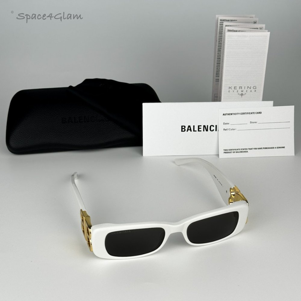 NEW Balenciaga BB0096S 011 White Gold Logo Grey Rectangle Unisex Sunglasses - Picture 10 of 14